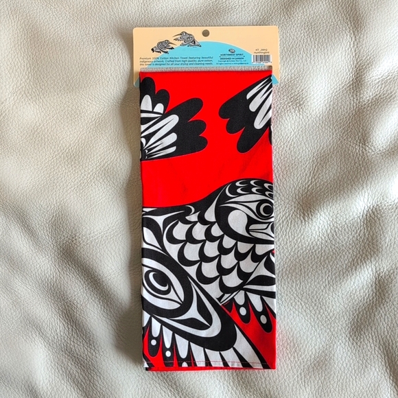 Cotton Kitchen Towel Hummingbird Indigenous Design by Joe Wilson, Coast Salish - Picture 4 of 5